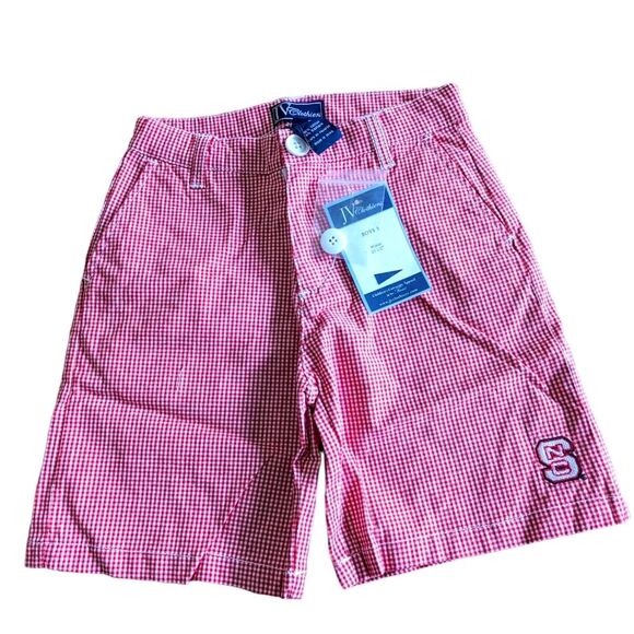NWT JV Clothiers NCSTATE Shorts Red White Gingham Size 5 boys - Picture 1 of 4